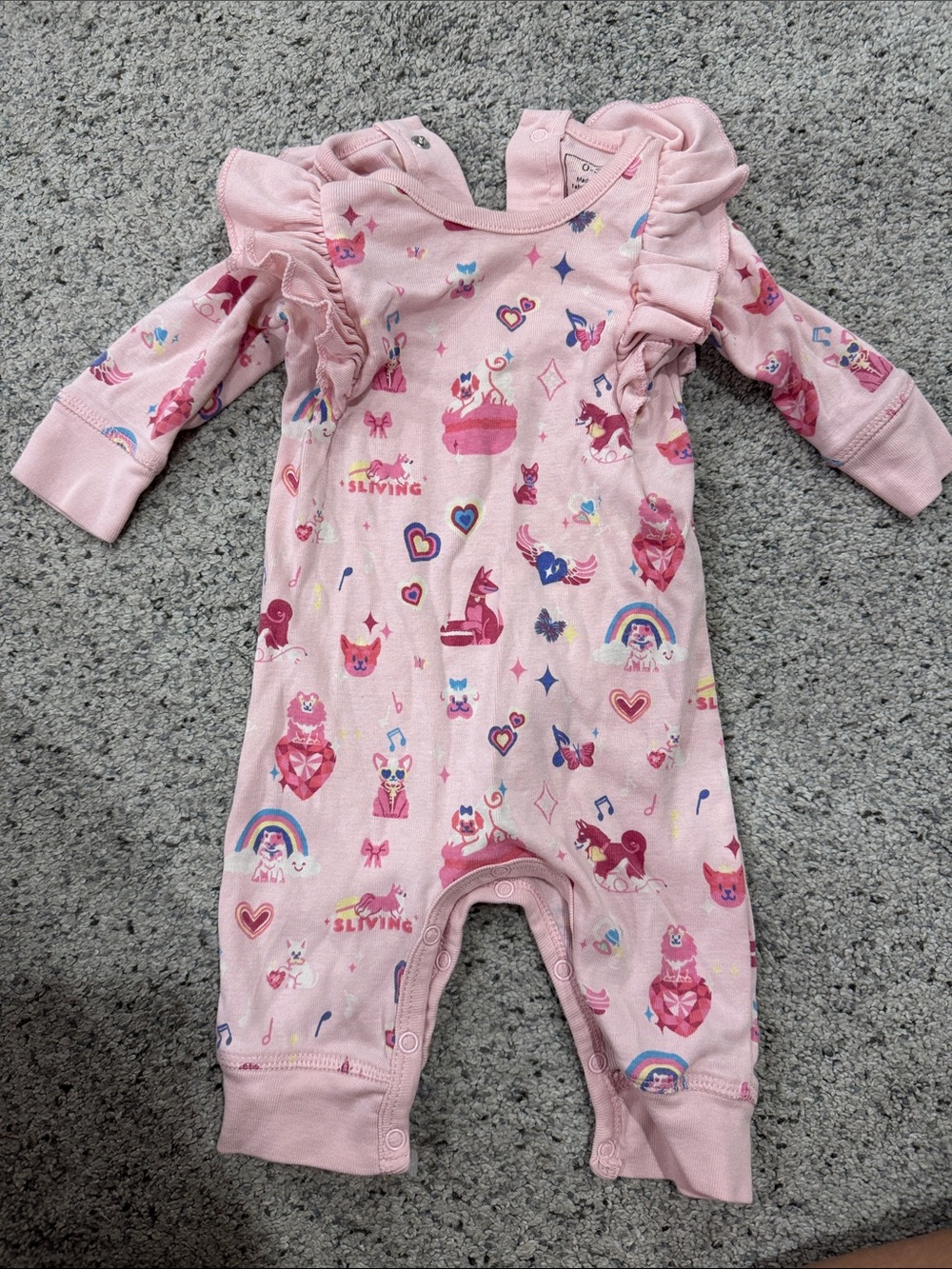 Paris Hilton Pink Ruffle Unicorn & Rainbow Baby One-Piece